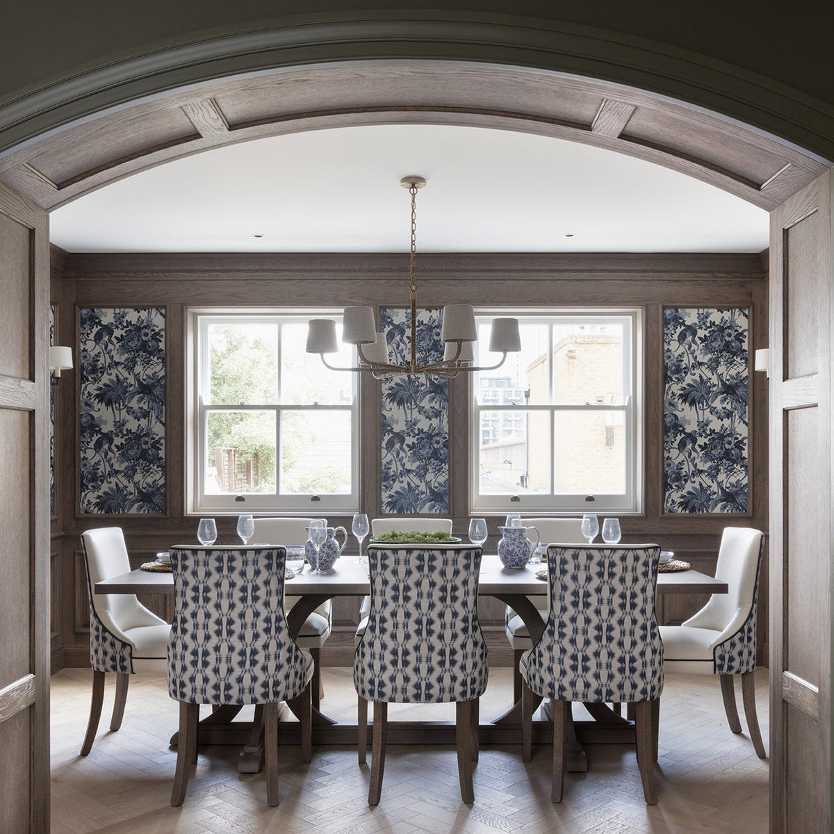 Holden Cane Chandelier - Woven Rattan & Tailored Linen White Shade Multi-Arm Chandelier