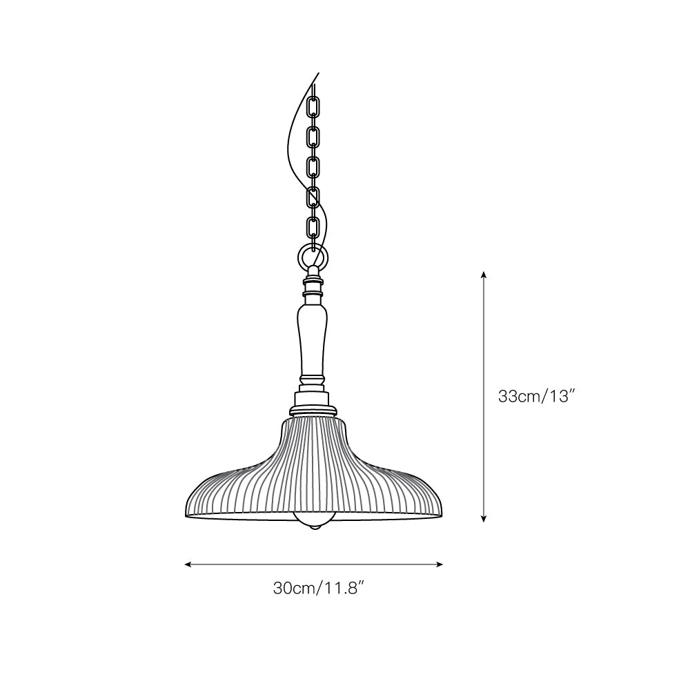Holophane Pendant Light - Prismatic Ribbed Glass, Solid Walnut & Brass Pendant