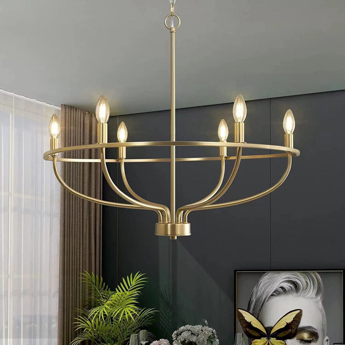 HomePlace Greyson Chandelier - Organic Vine-Arm Candelabra Brass Chandelier