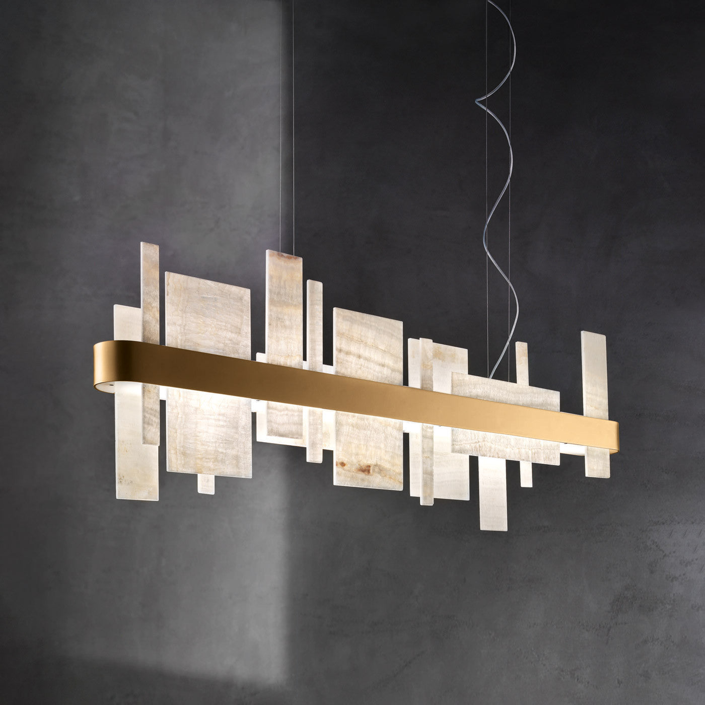 Honice LED Alabaster Chandelier - Translucent Italian Natural Stone & Brushed Copper Pendant