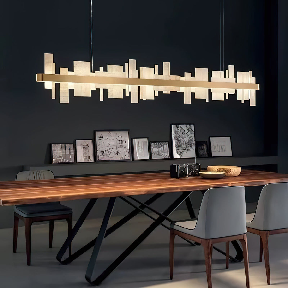 Honice LED Alabaster Chandelier - Translucent Italian Natural Stone & Brushed Copper Pendant