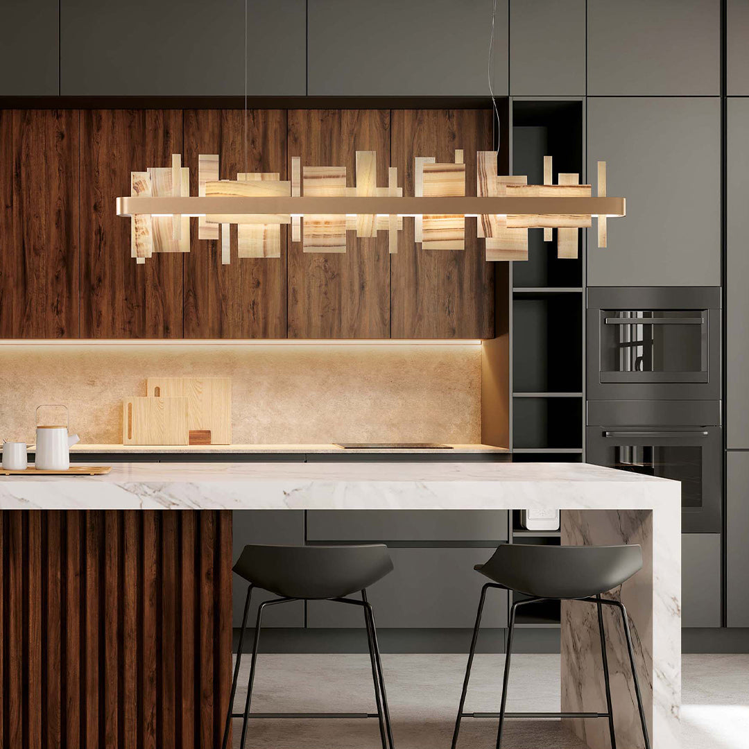 Honice LED Alabaster Chandelier - Translucent Italian Natural Stone & Brushed Copper Pendant