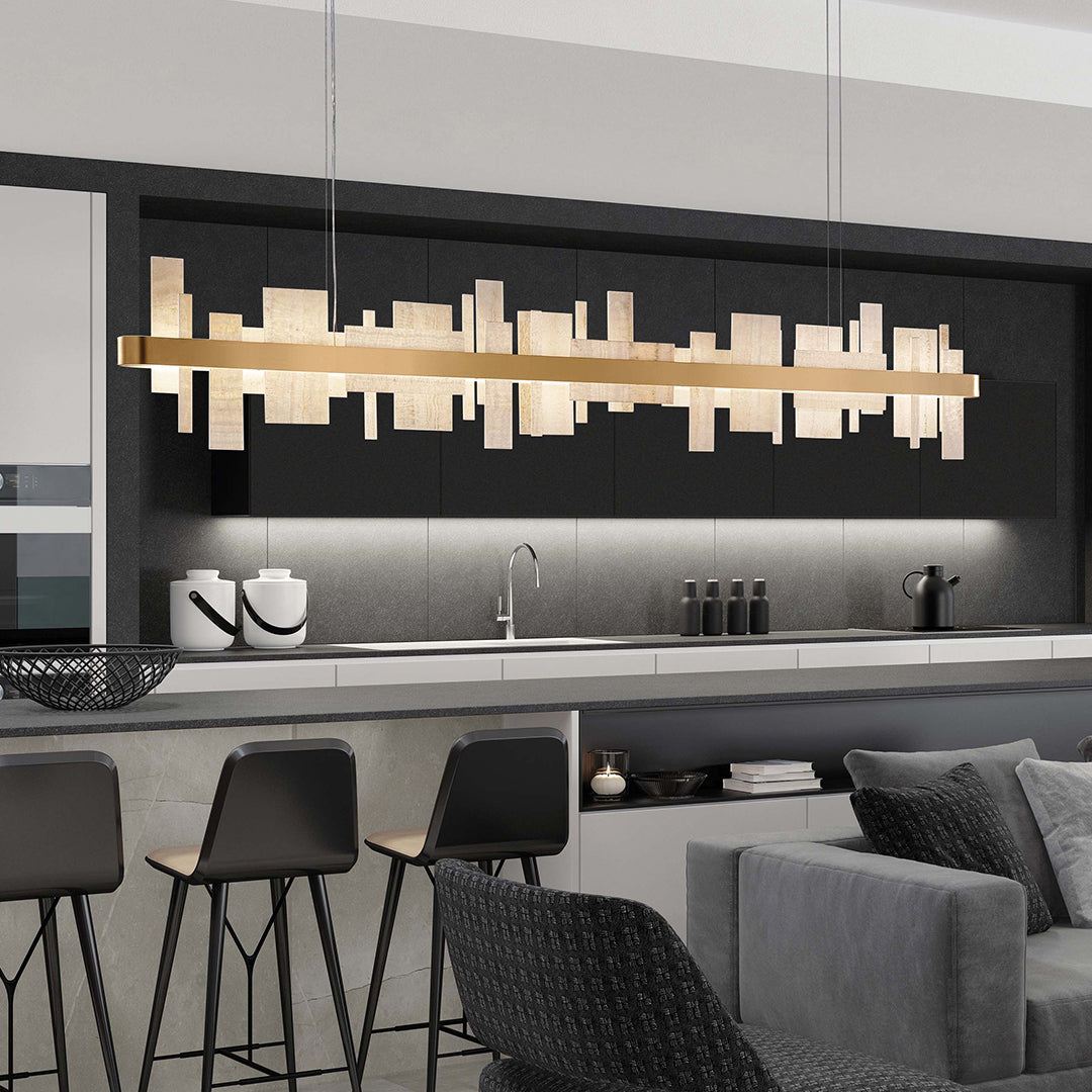 Honice LED Alabaster Chandelier - Translucent Italian Natural Stone & Brushed Copper Pendant