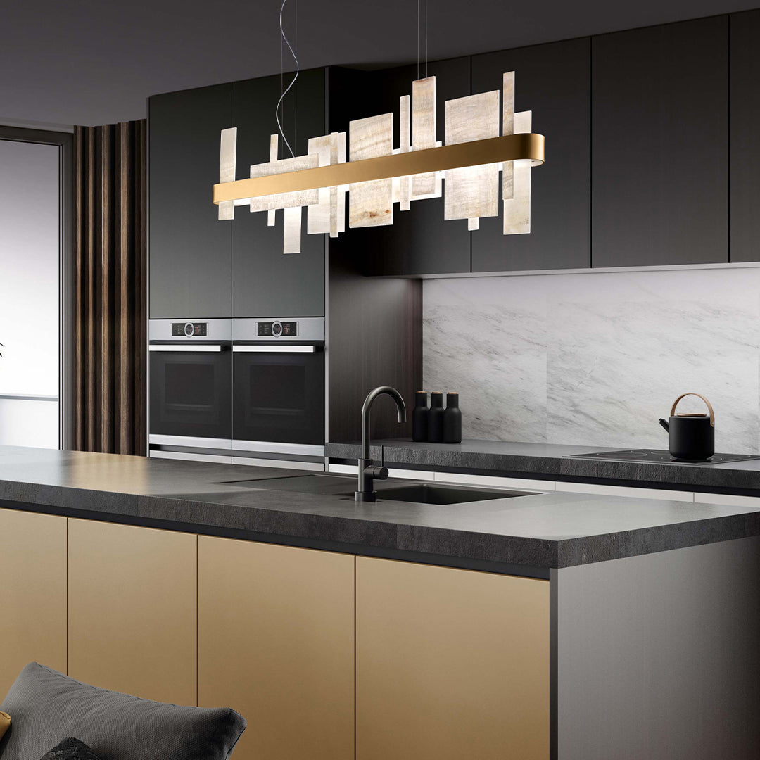 Honice LED Alabaster Chandelier - Translucent Italian Natural Stone & Brushed Copper Pendant