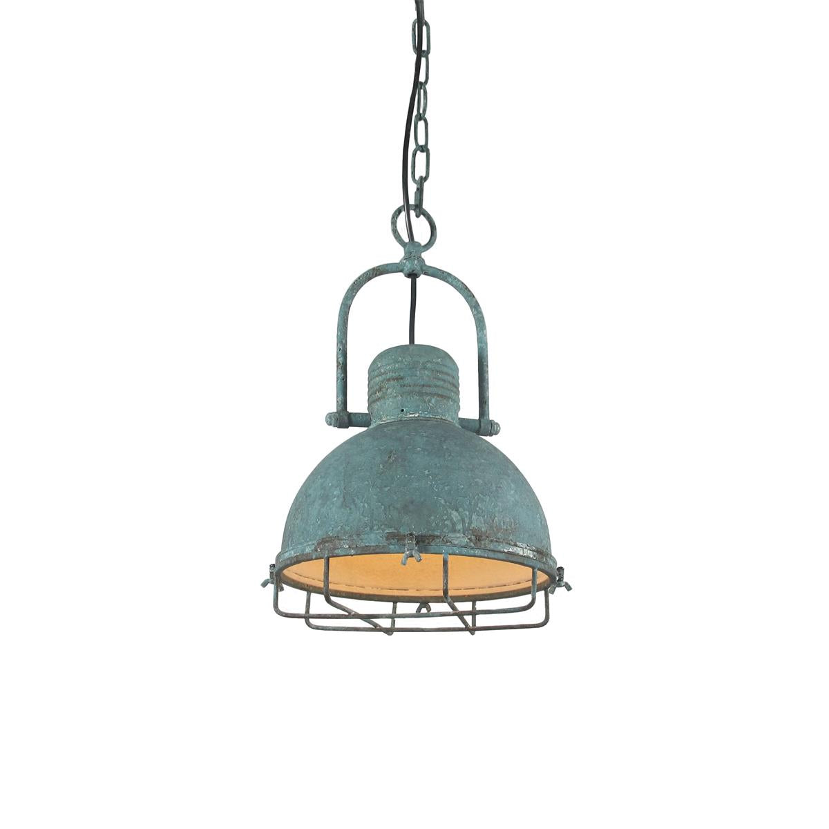 Hopedale Pendant Light - Weathered Antique Coastal Farmhouse Dome Pendant with Wire Cage