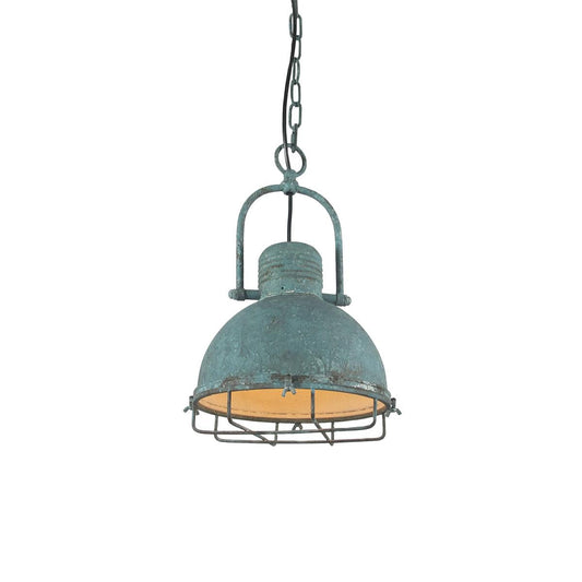 Hopedale Pendant Light - Weathered Antique Coastal Farmhouse Dome Pendant with Wire Cage
