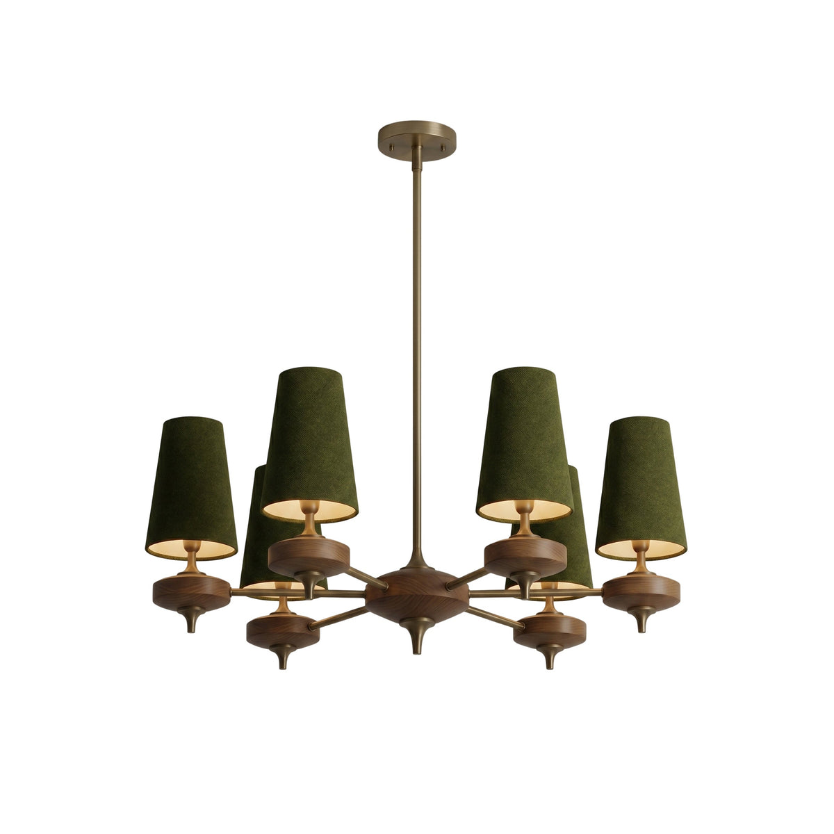 Hour Rho Chandelier - Solid Walnut & Antique Brass Radial Multi-Head Chandelier