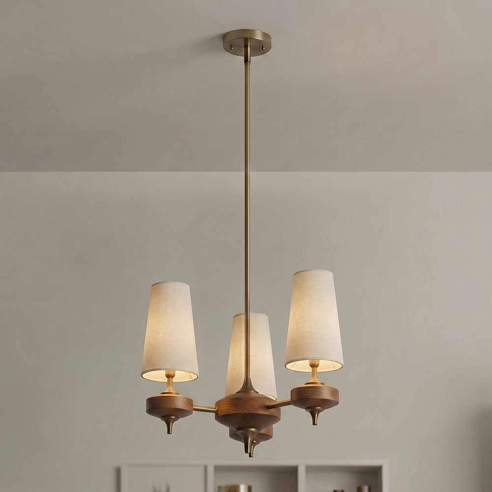 Hour Rho Chandelier - Solid Walnut & Antique Brass Radial Multi-Head Chandelier