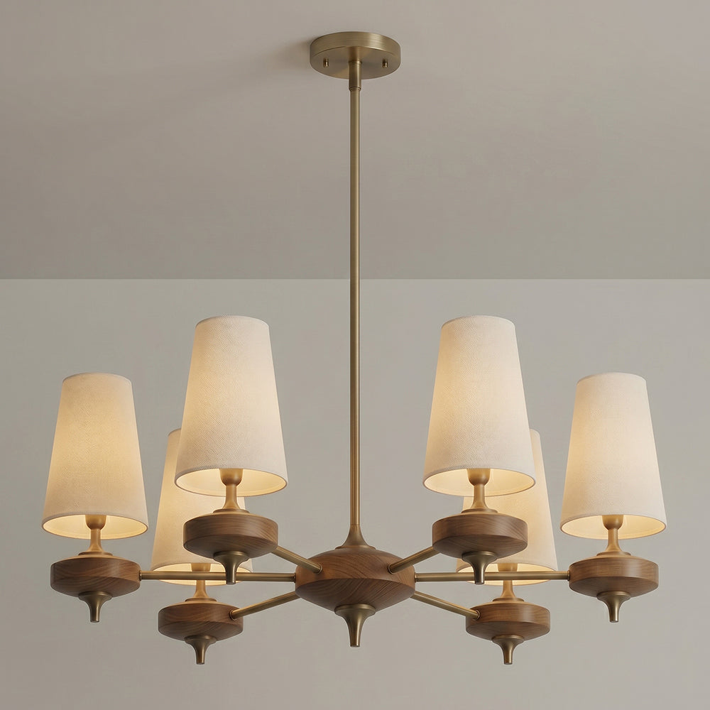 Hour Rho Chandelier - Solid Walnut & Antique Brass Radial Multi-Head Chandelier