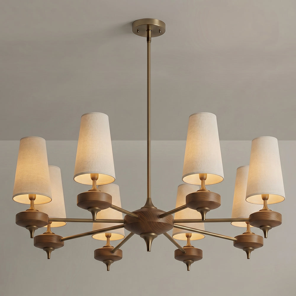 Hour Rho Chandelier - Solid Walnut & Antique Brass Radial Multi-Head Chandelier
