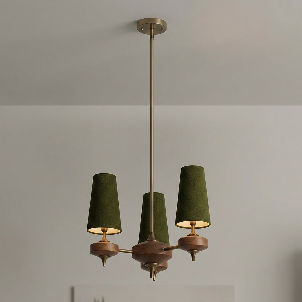 Hour Rho Chandelier - Solid Walnut & Antique Brass Radial Multi-Head Chandelier