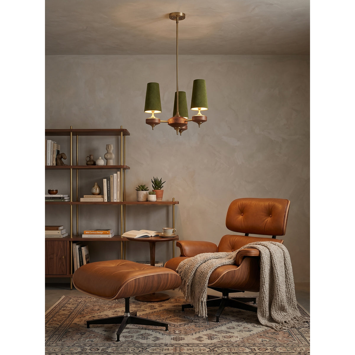 Hour Rho Chandelier - Solid Walnut & Antique Brass Radial Multi-Head Chandelier
