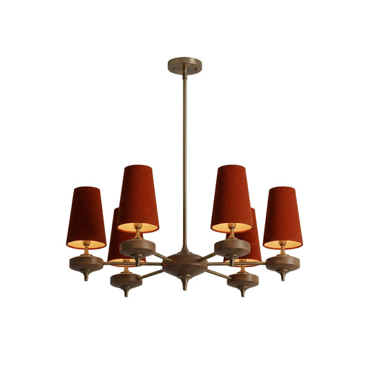 Hour Rho Chandelier - Solid Walnut & Antique Brass Radial Multi-Head Chandelier