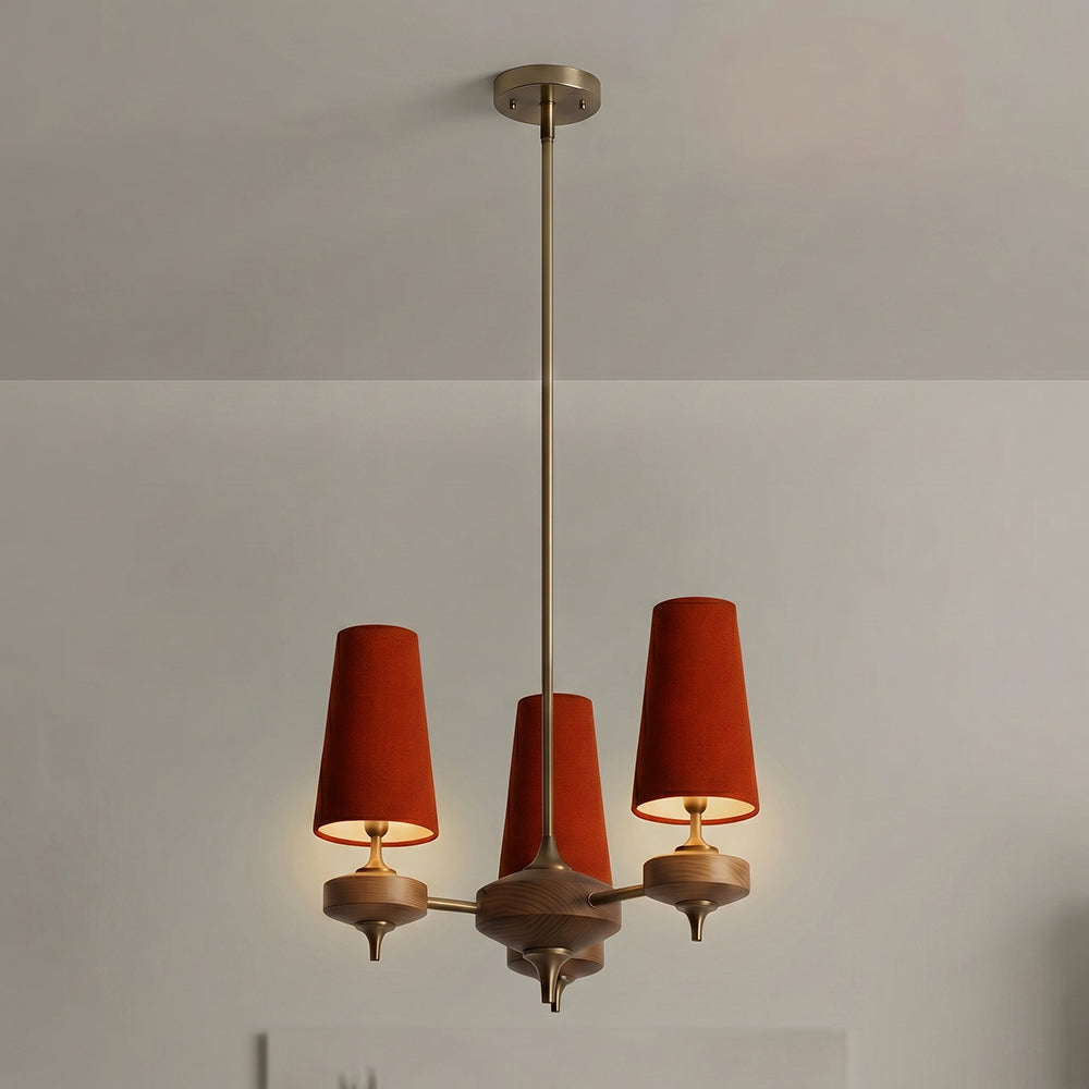 Hour Rho Chandelier - Solid Walnut & Antique Brass Radial Multi-Head Chandelier