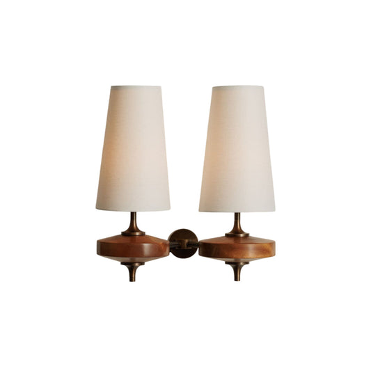 Hour Rho Wall Lamp - Lathe-Turned Solid Walnut & Hand-Dyed Bouclé Cone Wall Sconce