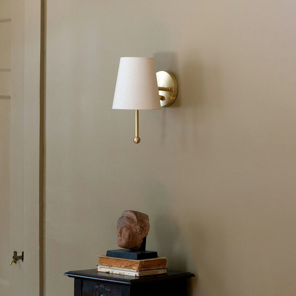House Wall Lamp - Contemporary Brass & Tailored Linen Shade Wall Sconce