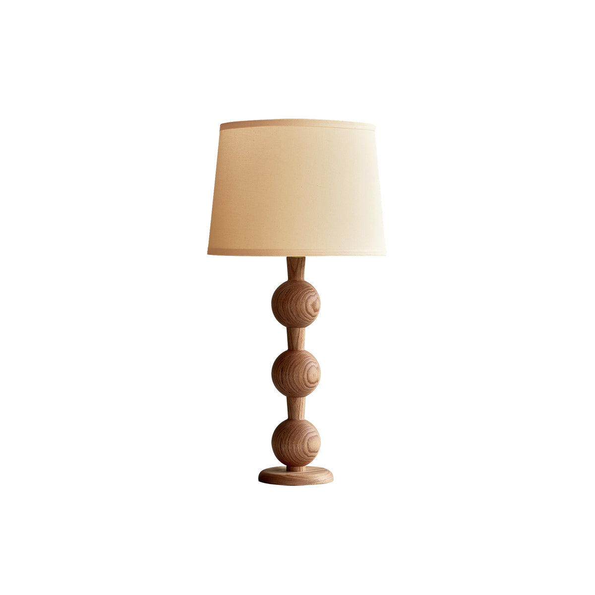 Hugo Barbell Table Lamp - Handcrafted Solid Oak Globe & Woven Fabric Shade Accent Light