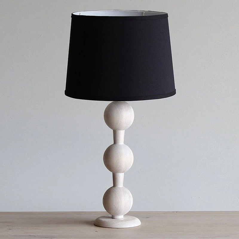 Hugo Barbell Table Lamp - Handcrafted Solid Oak Globe & Woven Fabric Shade Accent Light