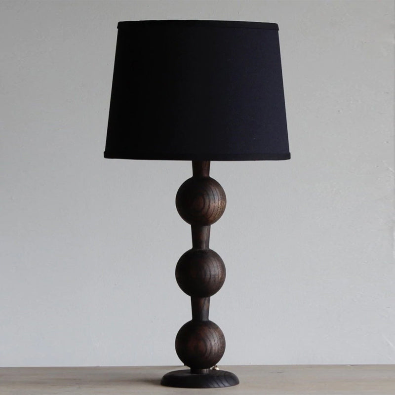 Hugo Barbell Table Lamp - Handcrafted Solid Oak Globe & Woven Fabric Shade Accent Light