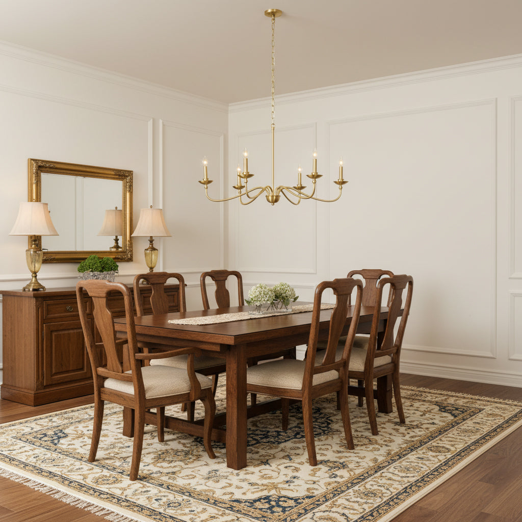 Hunter Chandelier - Classic 6-Light Scrolling Brass Candle Pendant