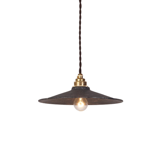 Industrial Flat Pendant Light - Low-Profile Antique Gray Iron Disc Pendant