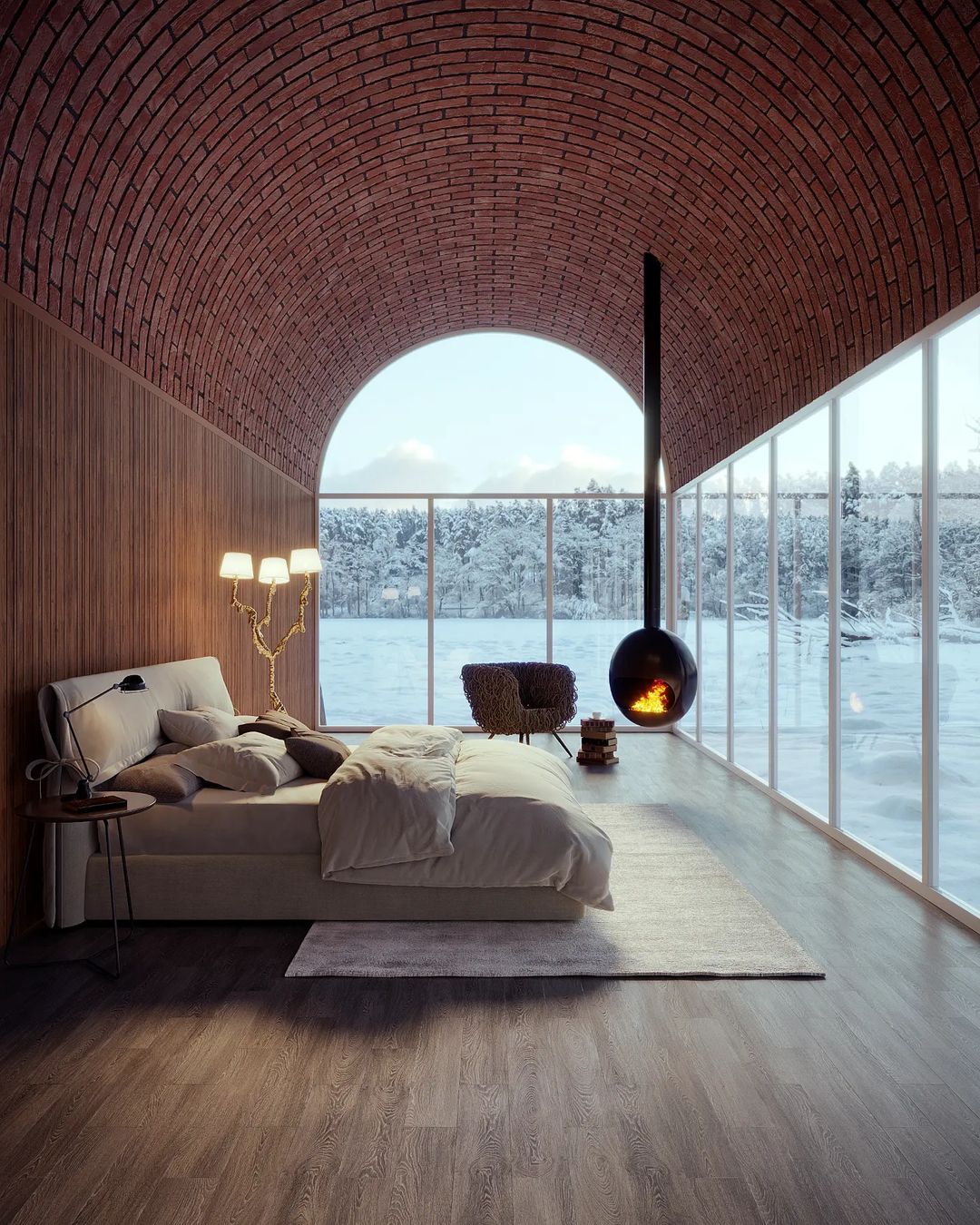Ines Floor Lamp - Architectural 3-Head Brass Structure & White Fabric Shade Light