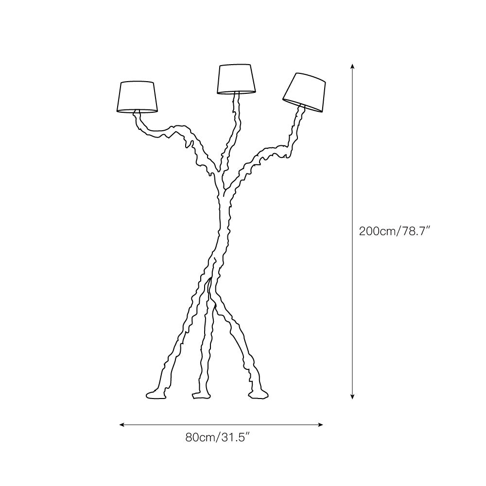 Ines Floor Lamp - Architectural 3-Head Brass Structure & White Fabric Shade Light