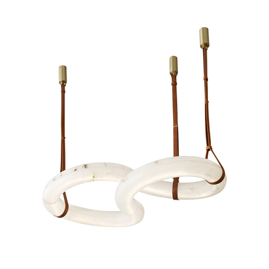 Infinity Alabaster Chandelier - Tubular Spanish Alabaster & Brown Leather Suspension Sculpture