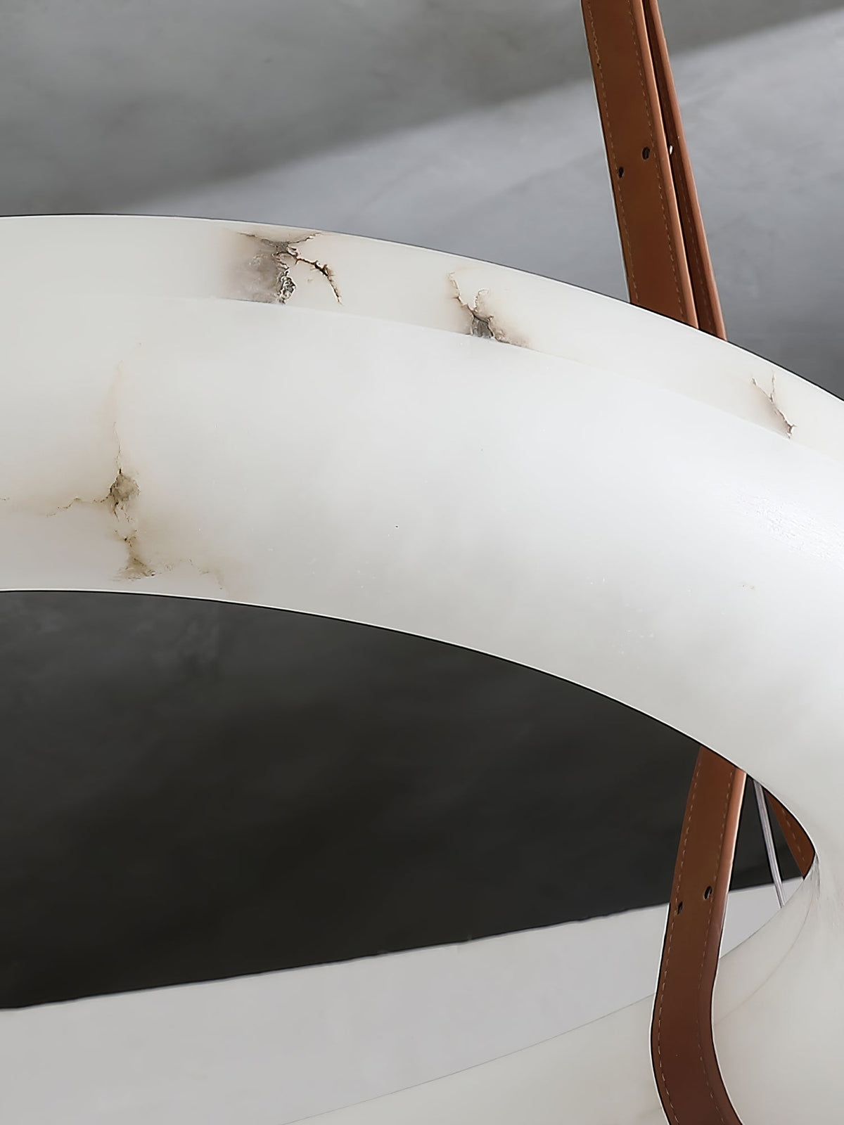 Infinity Alabaster Chandelier - Tubular Spanish Alabaster & Brown Leather Suspension Sculpture