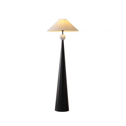 Innes Floor Lamp - Textured Black Iron & Marble Pattern Base with Cotton Shade