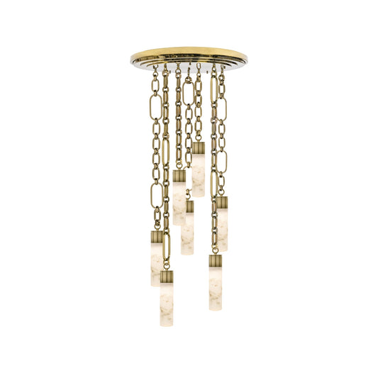 Chain Alabaster Chandelier - Luxury Elliptical Link & Natural Stone LED Pendant