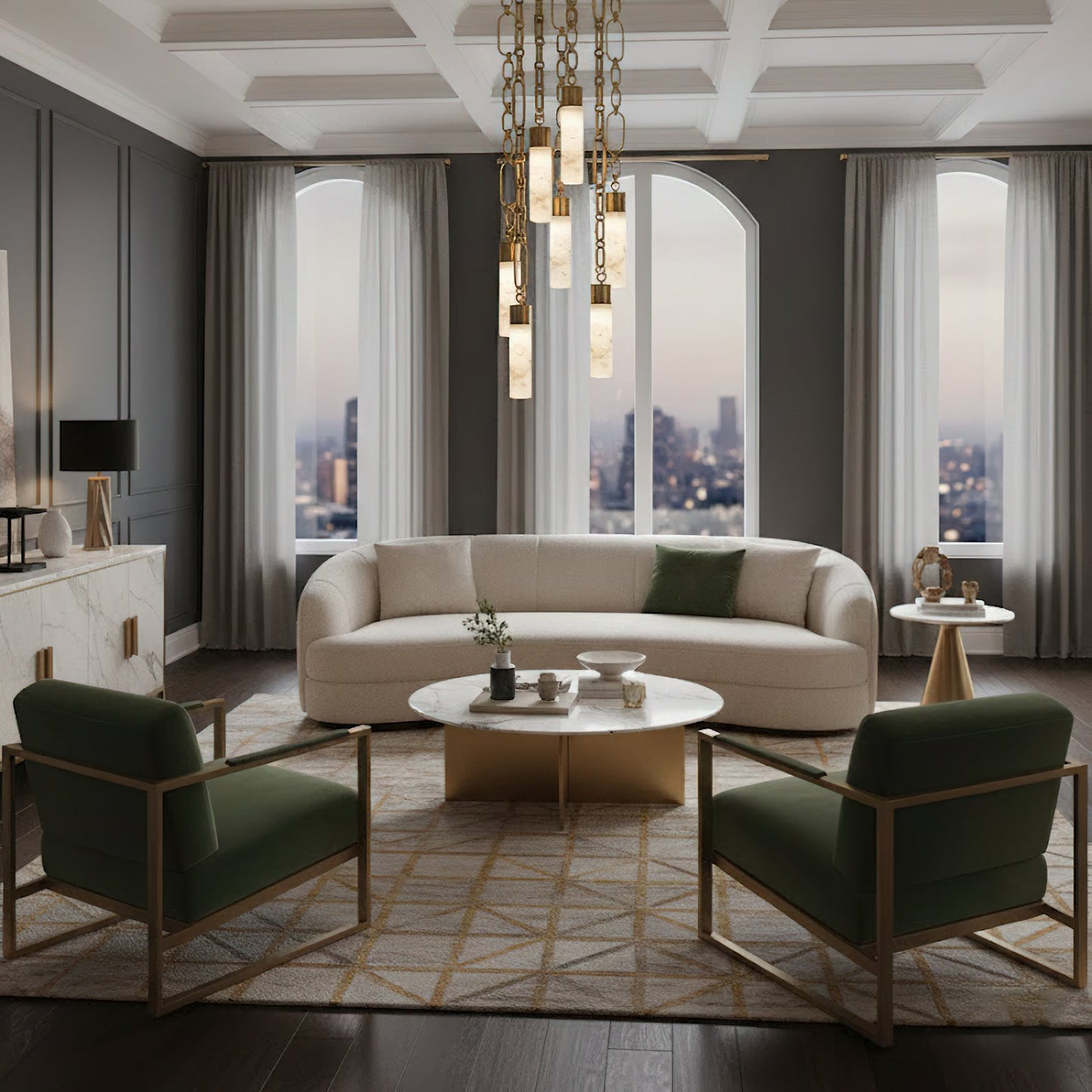 Chain Alabaster Chandelier - Luxury Elliptical Link & Natural Stone LED Pendant