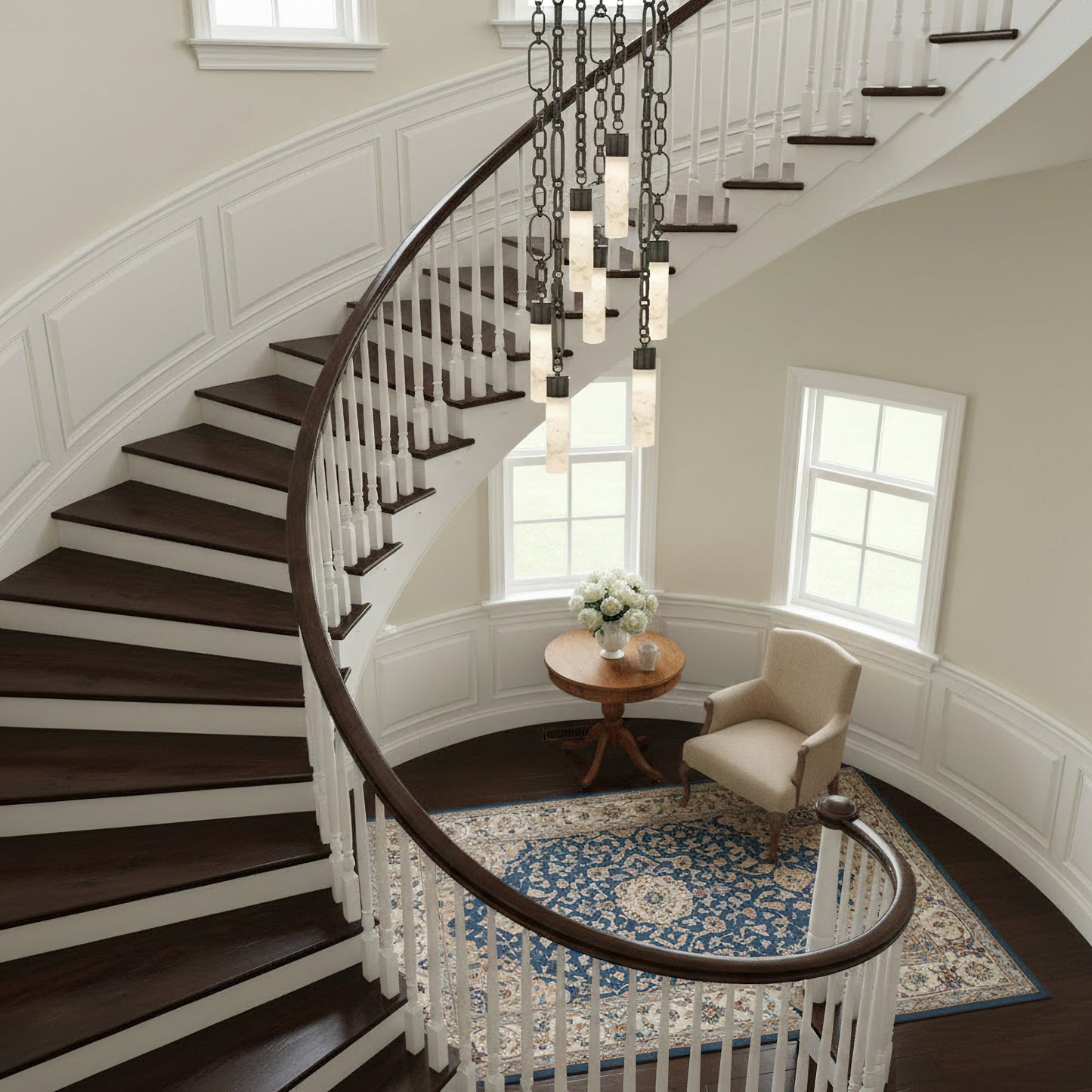 Chain Alabaster Chandelier - Luxury Elliptical Link & Natural Stone LED Pendant