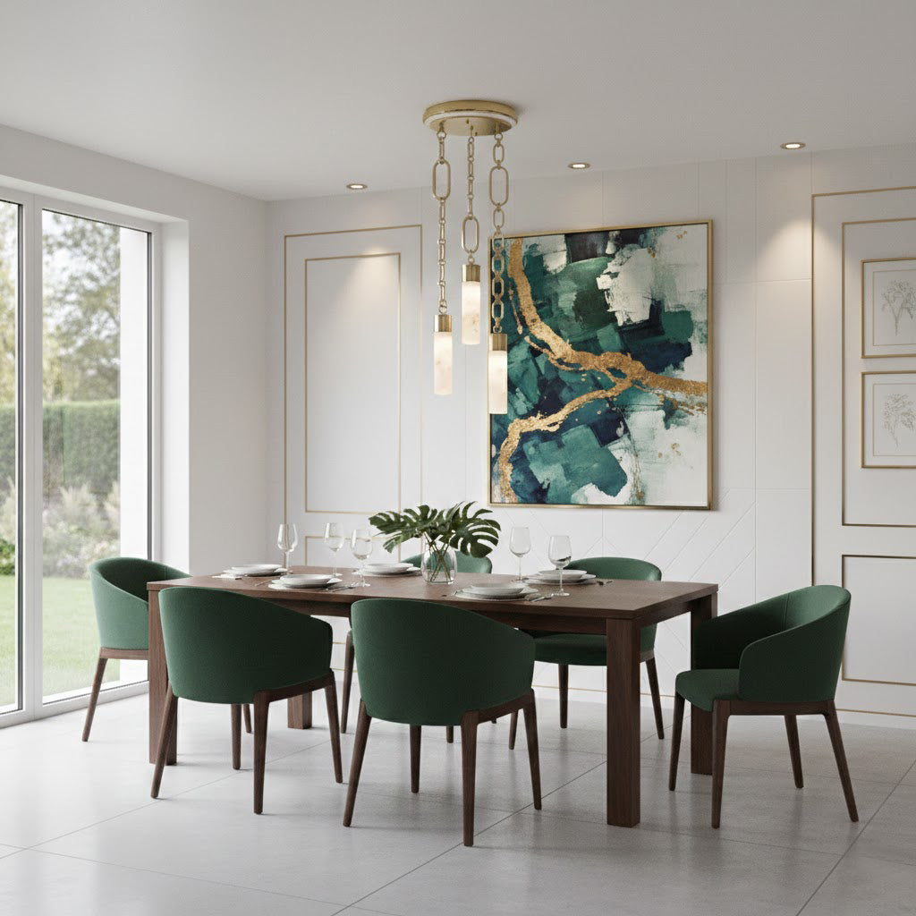 Chain Alabaster Chandelier - Luxury Elliptical Link & Natural Stone LED Pendant