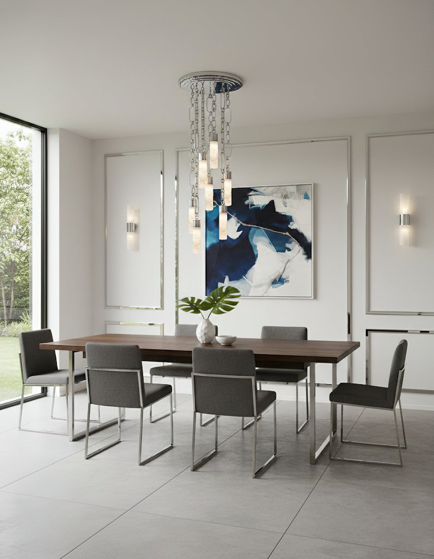 Chain Alabaster Chandelier - Luxury Elliptical Link & Natural Stone LED Pendant