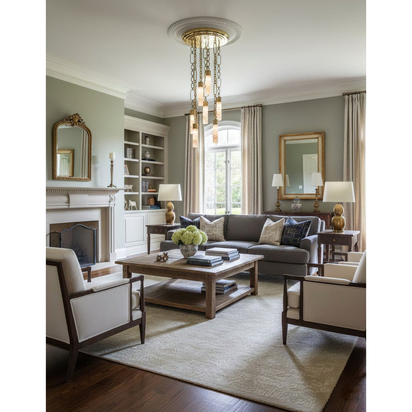 Chain Alabaster Chandelier - Luxury Elliptical Link & Natural Stone LED Pendant