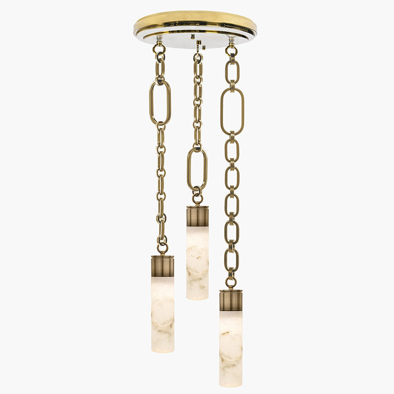 Chain Alabaster Chandelier - Luxury Elliptical Link & Natural Stone LED Pendant