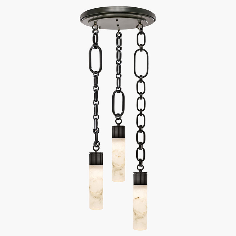 Chain Alabaster Chandelier - Luxury Elliptical Link & Natural Stone LED Pendant