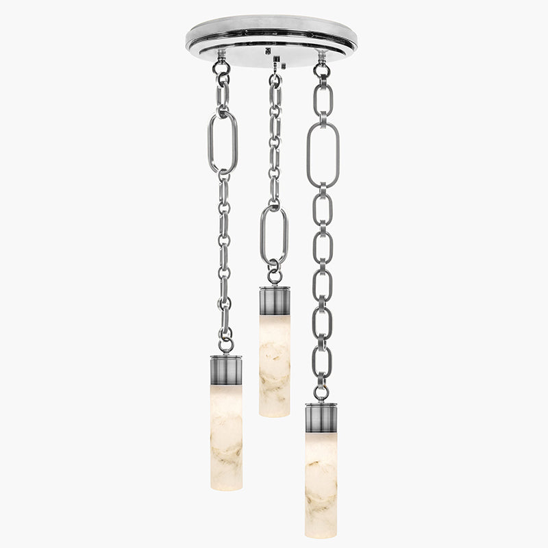 Chain Alabaster Chandelier - Luxury Elliptical Link & Natural Stone LED Pendant