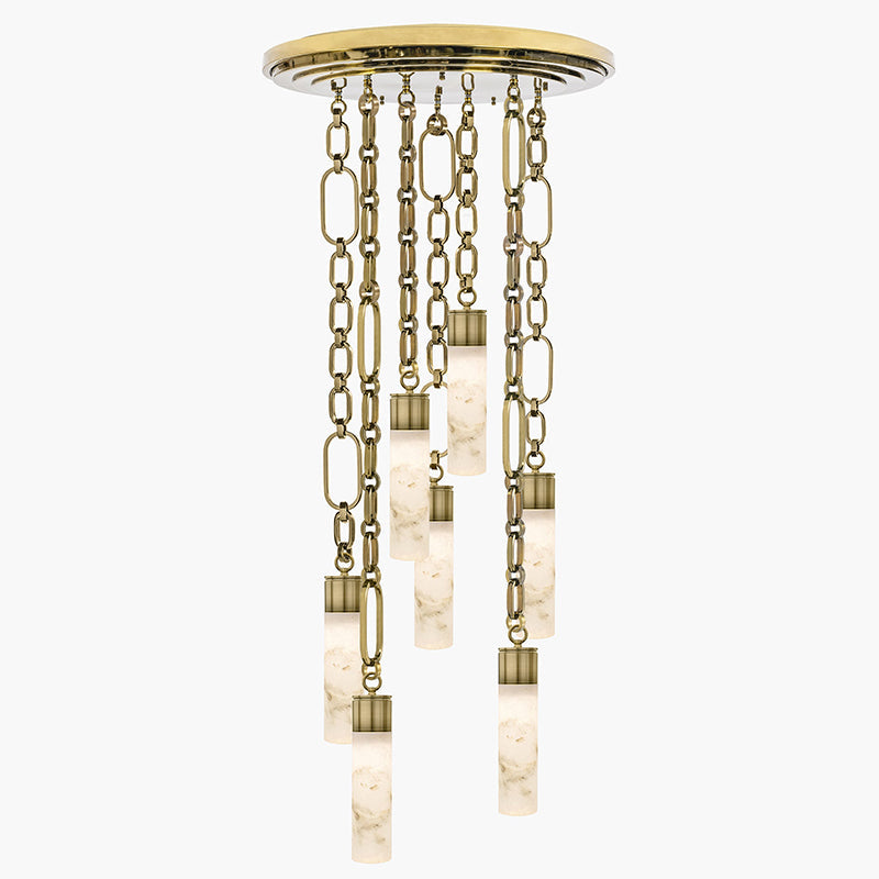 Chain Alabaster Chandelier - Luxury Elliptical Link & Natural Stone LED Pendant
