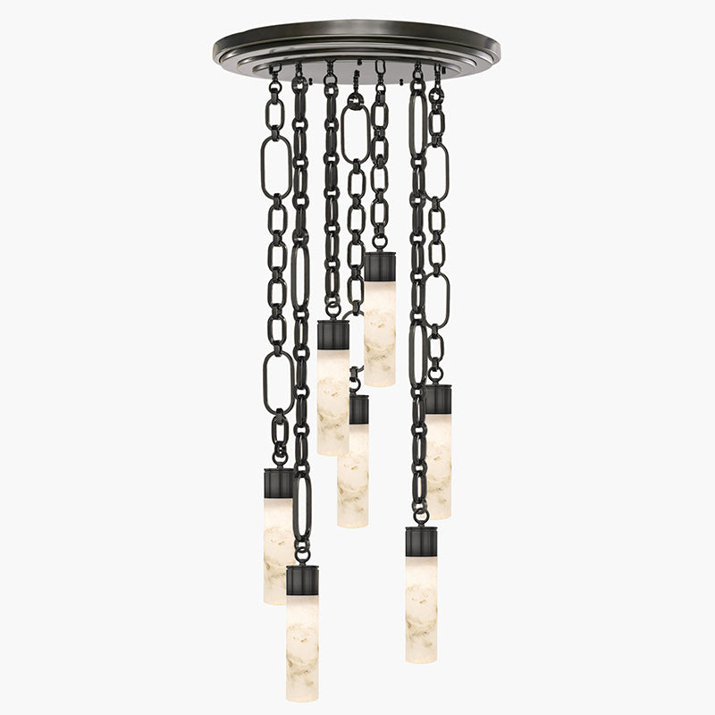 Chain Alabaster Chandelier - Luxury Elliptical Link & Natural Stone LED Pendant