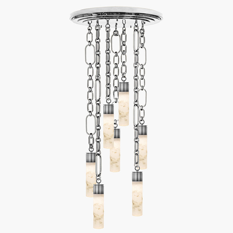 Chain Alabaster Chandelier - Luxury Elliptical Link & Natural Stone LED Pendant
