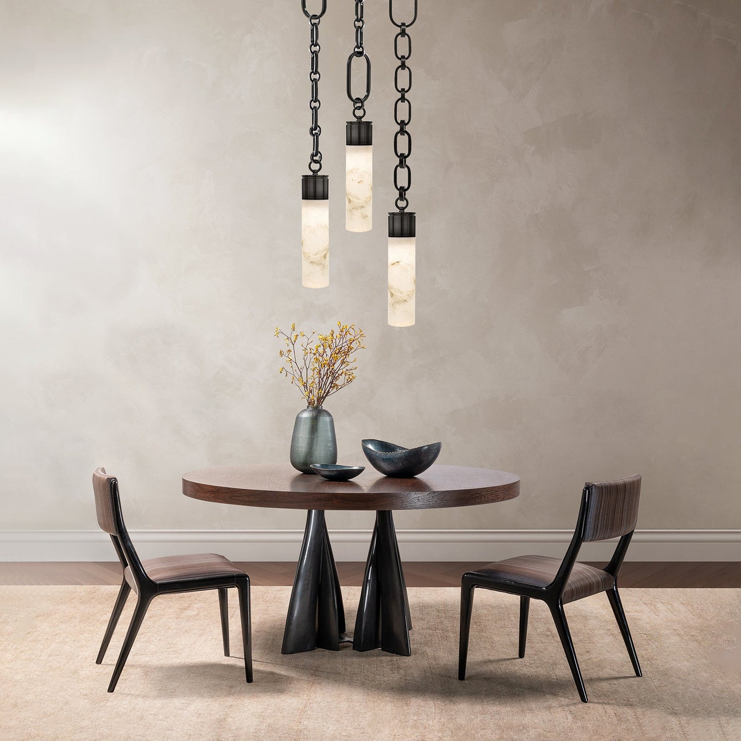 Chain Alabaster Chandelier - Luxury Elliptical Link & Natural Stone LED Pendant