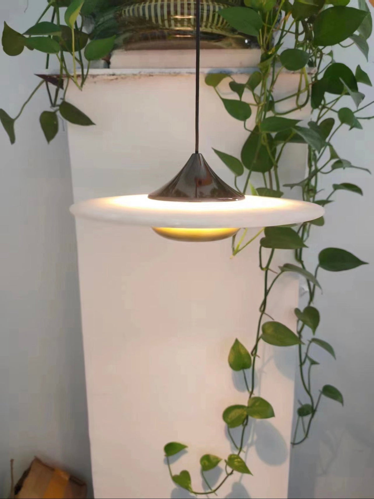 Ipno LED Alabaster Pendant Light - Sleek Aluminum & Natural Spanish Alabaster Disc Pendant