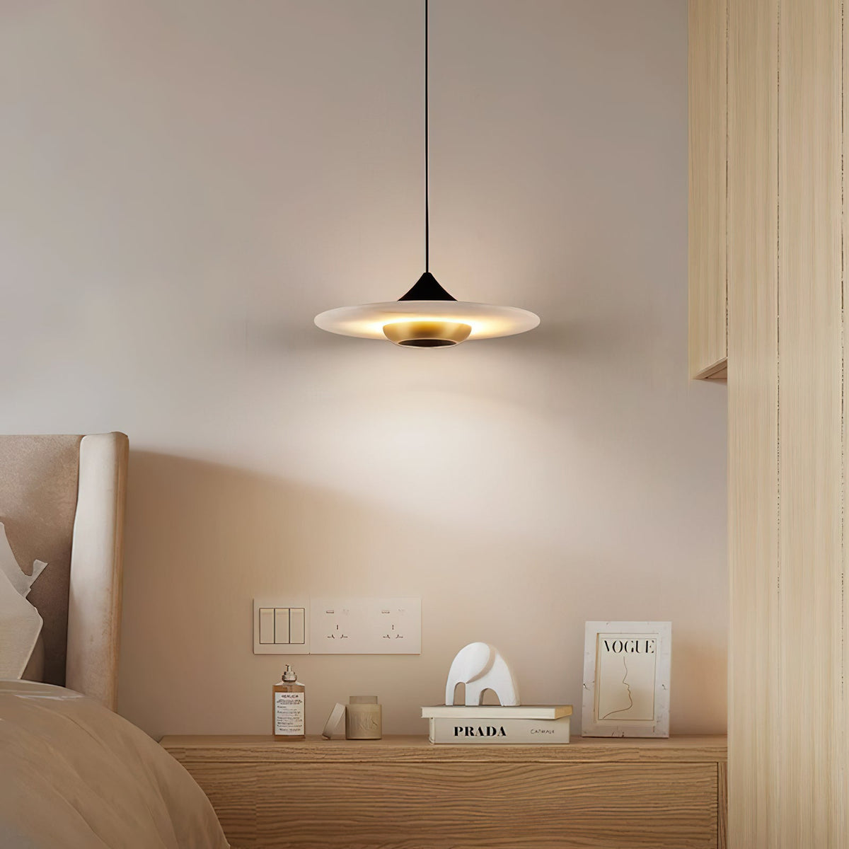 Ipno LED Alabaster Pendant Light - Sleek Aluminum & Natural Spanish Alabaster Disc Pendant