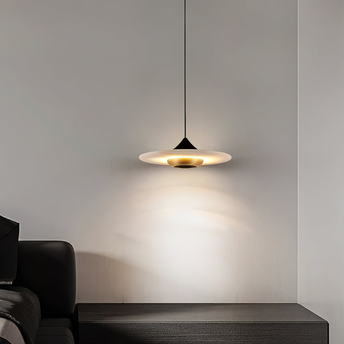 Ipno LED Alabaster Pendant Light - Sleek Aluminum & Natural Spanish Alabaster Disc Pendant