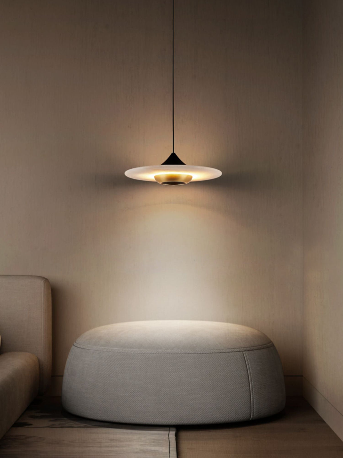 Ipno LED Alabaster Pendant Light - Sleek Aluminum & Natural Spanish Alabaster Disc Pendant