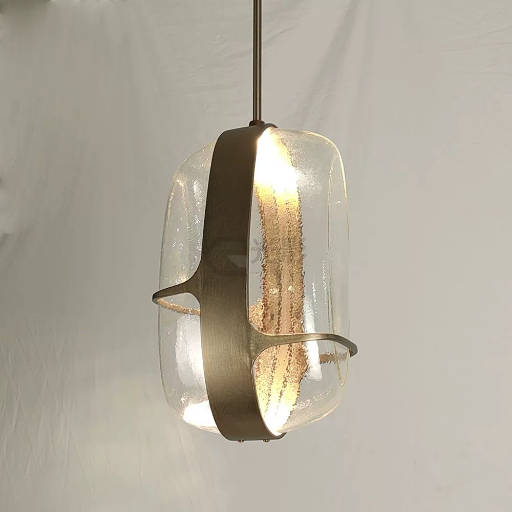 Iris Pendant Lamp - Textured Glass & Fluid Sculptural Metal Integrated LED Pendant