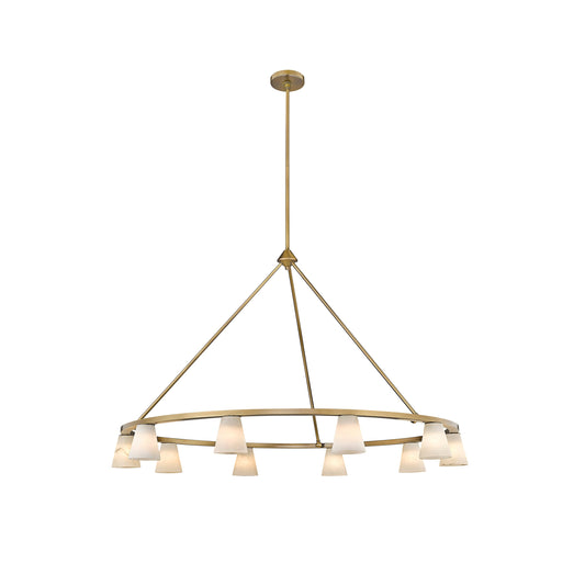 Ironstone Alabaster Chandelier - Reversible Carved Natural Spanish Alabaster & Gold Steel 10-Light Chandelier