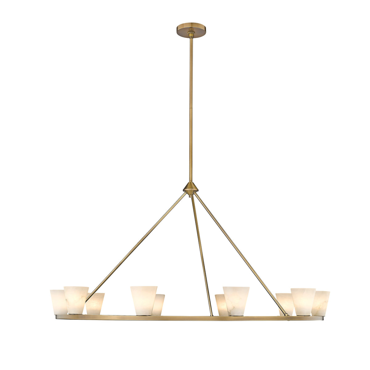 Ironstone Alabaster Chandelier - Reversible Carved Natural Spanish Alabaster & Gold Steel 10-Light Chandelier